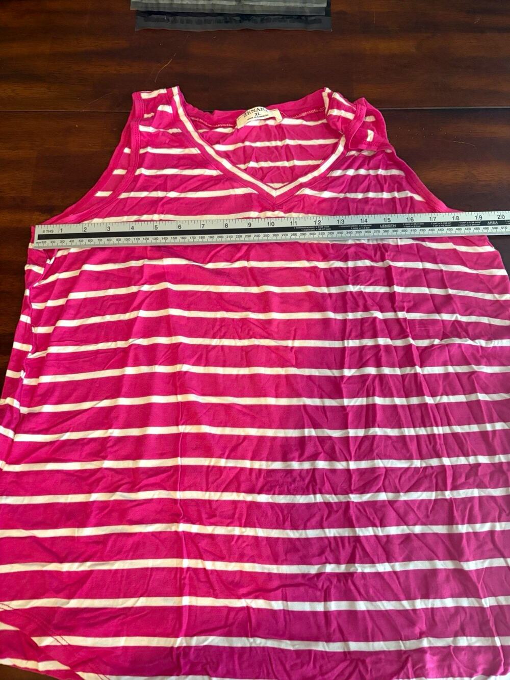 Zenana Womens XL Pink White Striped V Neck Sleeveless Tank Top Casual